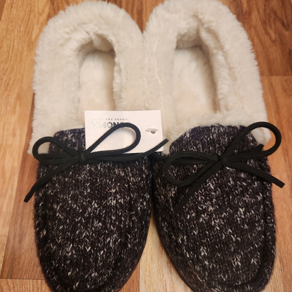 NWT Sonoma Women's Sweater Knit Moccasins Slippers Size Large 8-9